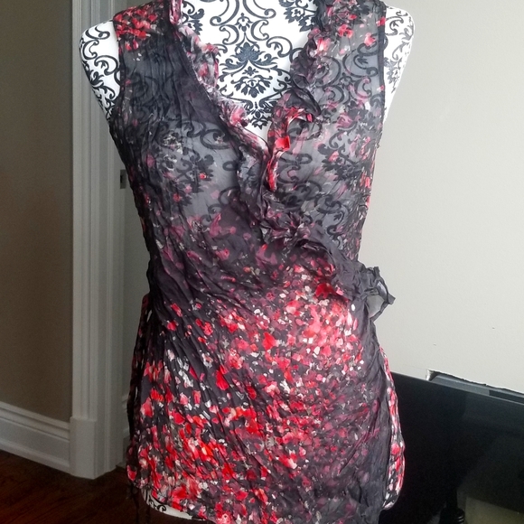 Silk wrap around sleeveless blouse - Picture 8 of 10